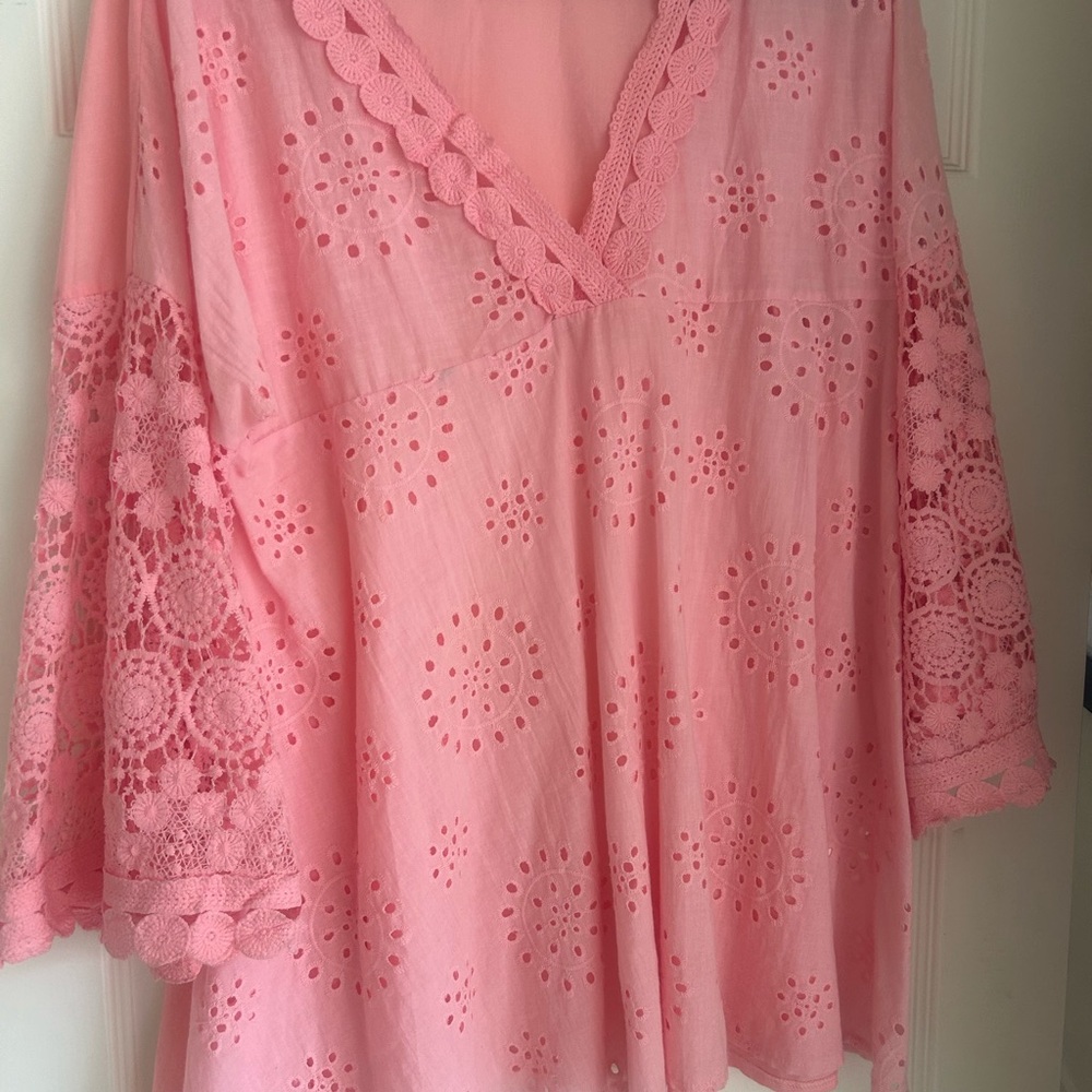 Pretty Pink Lacey Crochet Women's Blouse 2x